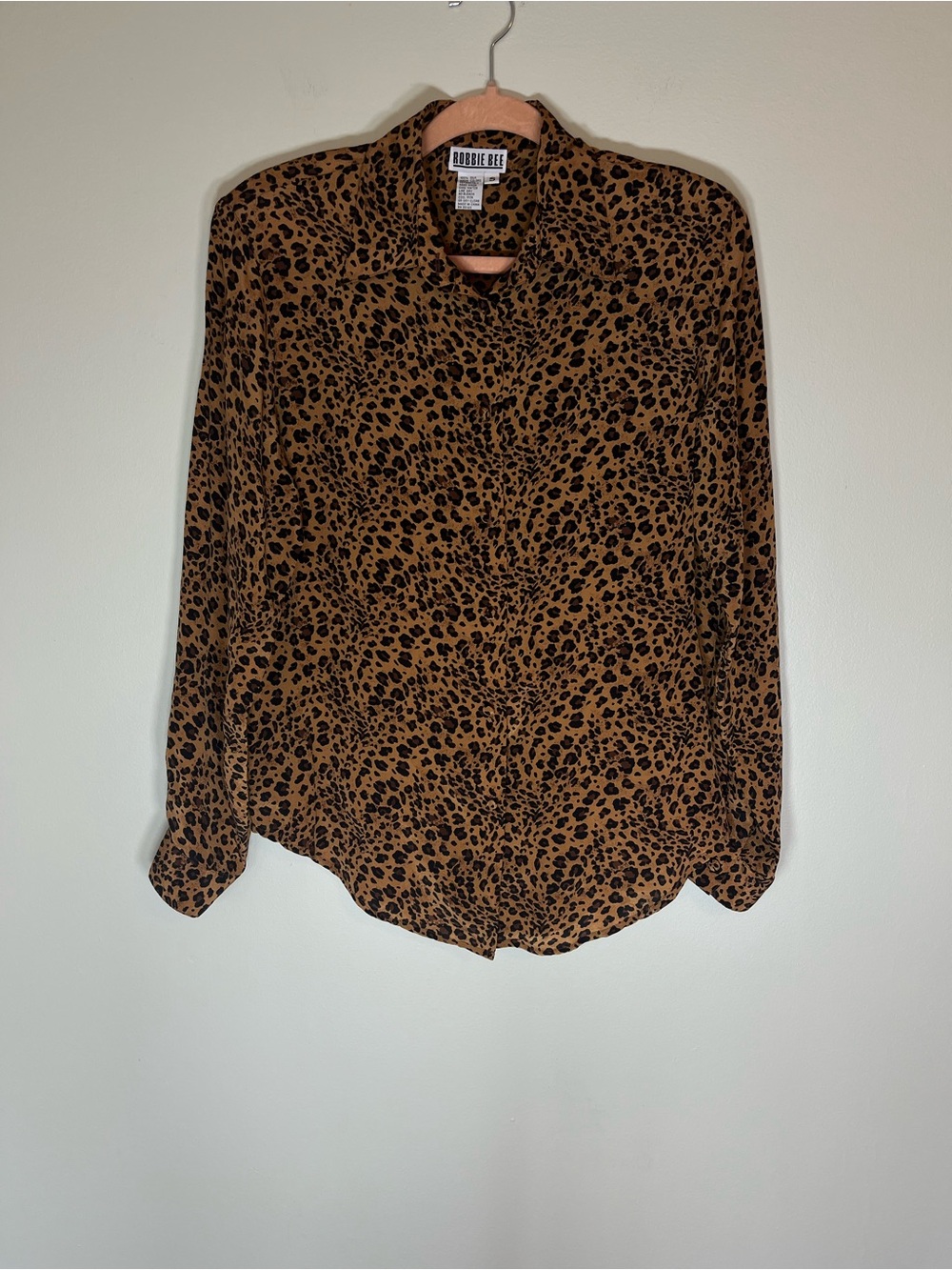 Vintage Robbie Bee Leopard Print Long Sleeve Blouse 100% Silk
